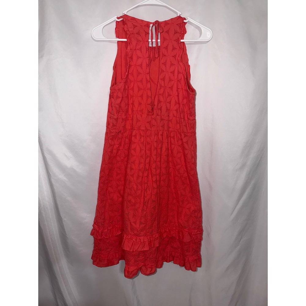 J.Crew Womens Coral Eyelet Ruffle Midi Sleeveless Cotton Dress Size 6 - Picture 3 of 8